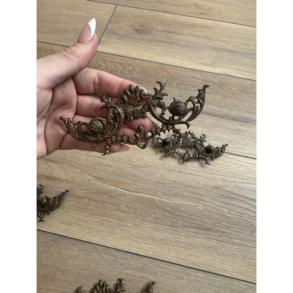 5 Antique French Provencial Brass Drawer Backplates Ornate Rococo Hardware READ - Picture 6 of 9